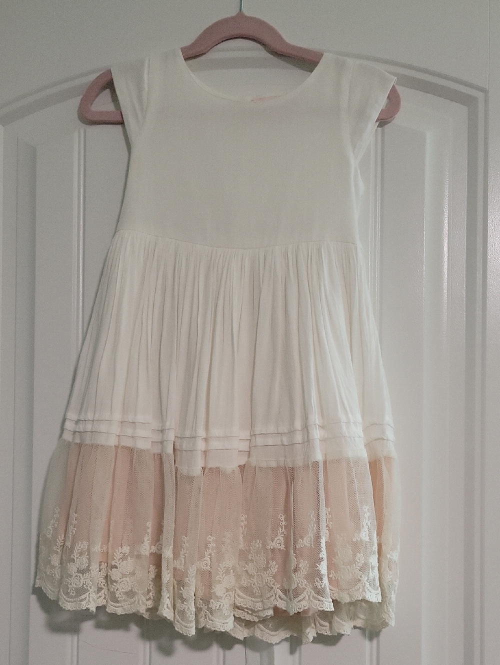 Girls' Cream & Blush Lace Tiered Flower Girl Dress w/coordinating Headband